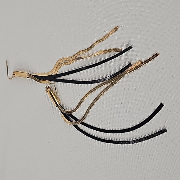 Noir Gold & Black Fringe Dangling Drop Earrings - Picture 8 of 11